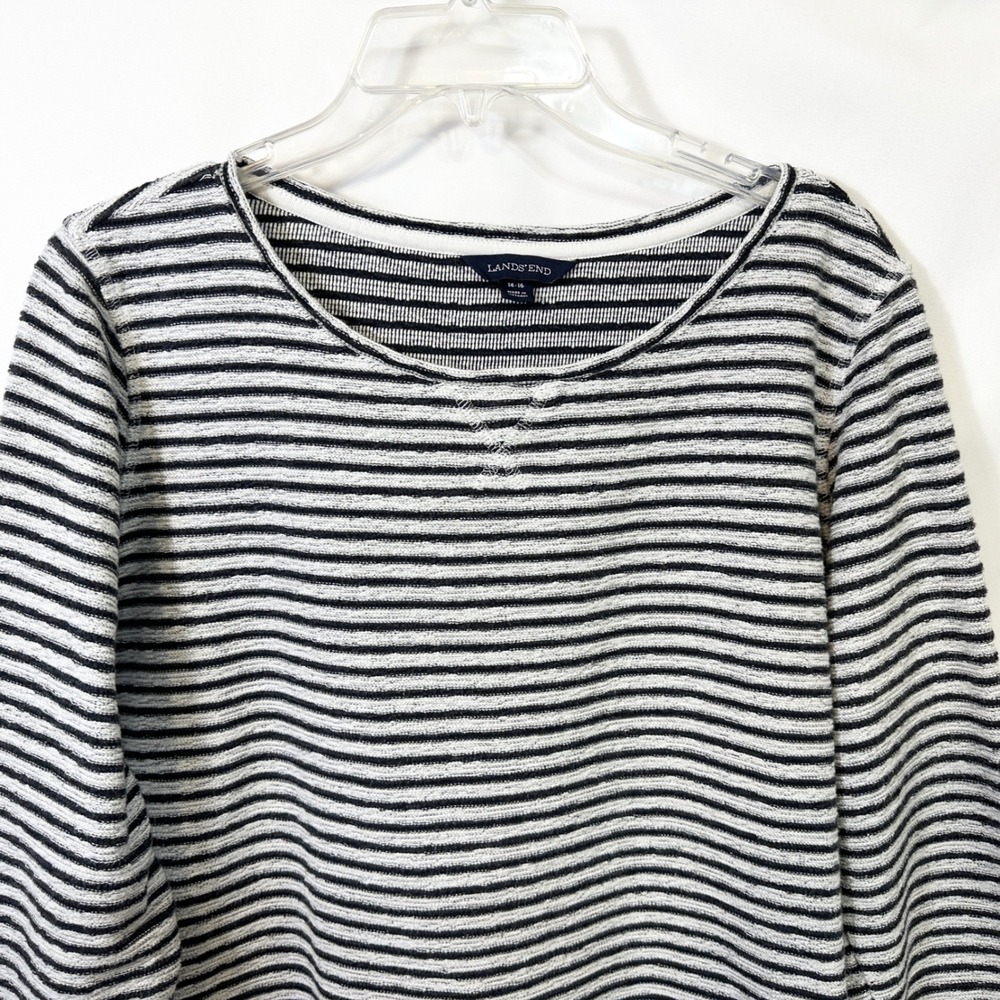Lands End Large Top Black White Striped Long Sleeve Cotton Sweater Nautical 1812 - Picture 5 of 9